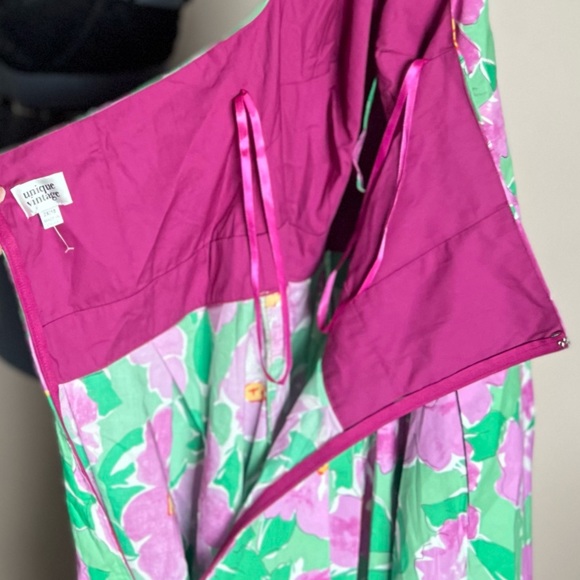 ๐ธ Unique Vintage Womenโs Size 2XL Green & Lilac Floral Printed Dress ๐ธ NWOT - Picture 7 of 9